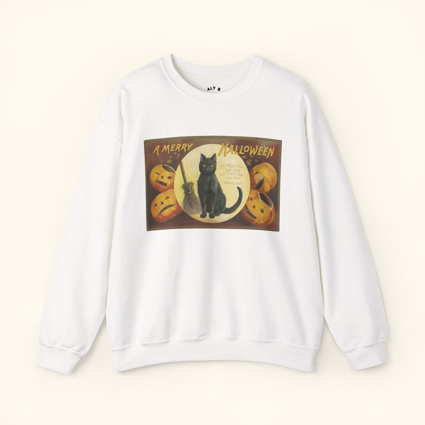 Vintage Halloween Cat Sweatshirt | Cozy Fall Apparel | Unisex Sweater for Halloween | Cat Lover Gift | Festive Crewneck