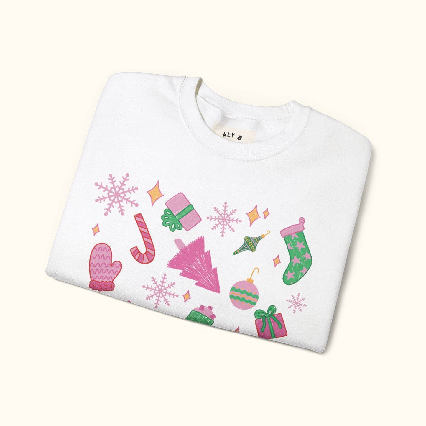 Pink and Green Christmas Unisex Heavy Blend™ Crewneck Sweatshirt | Cute Retro Illustration Style Top