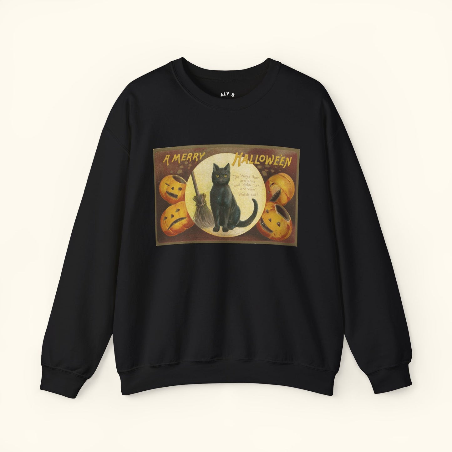 Vintage Halloween Cat Sweatshirt | Cozy Fall Apparel | Unisex Sweater for Halloween | Cat Lover Gift | Festive Crewneck