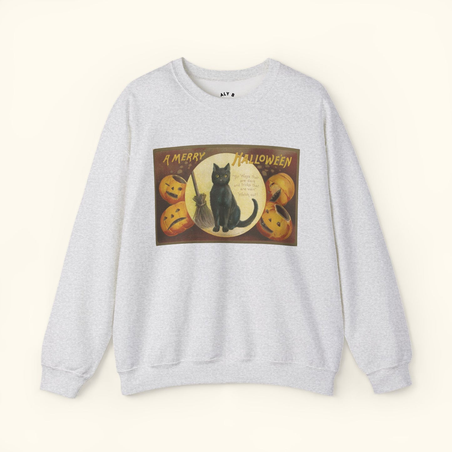 Vintage Halloween Cat Sweatshirt | Cozy Fall Apparel | Unisex Sweater for Halloween | Cat Lover Gift | Festive Crewneck