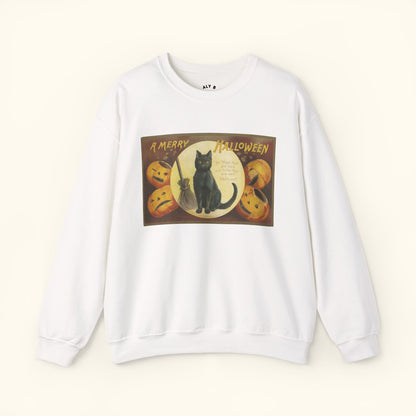 Vintage Halloween Cat Sweatshirt | Cozy Fall Apparel | Unisex Sweater for Halloween | Cat Lover Gift | Festive Crewneck