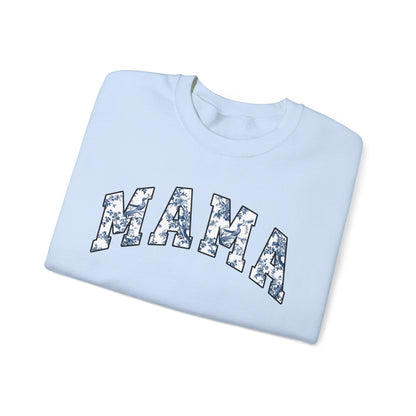 Mama Floral Crewneck Sweatshirt | Blue White Mama Print Sweater | Cozy Mom Gift for Mothers Day | Family Matching Outfit | Unisex Top