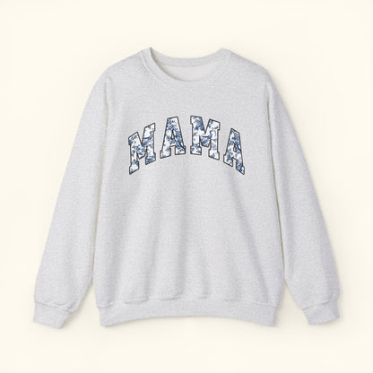 Mama Floral Crewneck Sweatshirt | Blue White Mama Print Sweater | Cozy Mom Gift for Mothers Day | Family Matching Outfit | Unisex Top