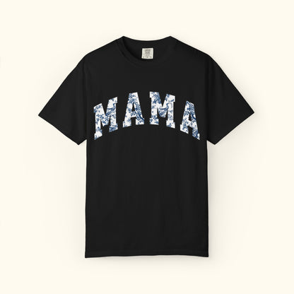 Comfort Colors® Floral Mama T-Shirt | Blue White Mama Graphic Tee | Mothers Day Gift for Mom | Casual Unisex Mom Shirt | Cute Fashion Top