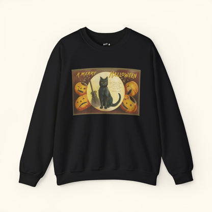Vintage Halloween Cat Sweatshirt | Cozy Fall Apparel | Unisex Sweater for Halloween | Cat Lover Gift | Festive Crewneck