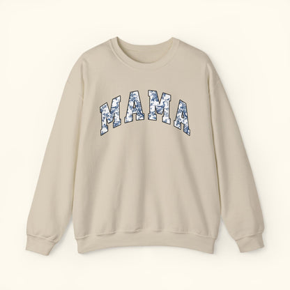 Mama Floral Crewneck Sweatshirt | Blue White Mama Print Sweater | Cozy Mom Gift for Mothers Day | Family Matching Outfit | Unisex Top