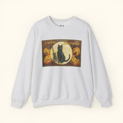 Vintage Halloween Cat Sweatshirt | Cozy Fall Apparel | Unisex Sweater for Halloween | Cat Lover Gift | Festive Crewneck